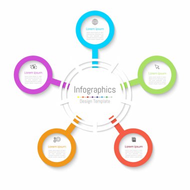 Infographic tasarım öğeleri iş verilerinizi 5 seçenekleri, parçalar, adımları, zaman çizelgeleri veya işlemler ile için. Kağıt tarzı, vektör çizim.