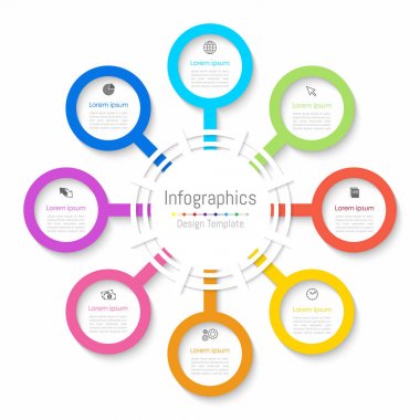Infographic tasarım öğeleri iş verilerinizi 8 seçenekleri, parçalar, adımları, zaman çizelgeleri veya işlemler ile için. Kağıt tarzı, vektör çizim.