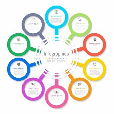 Infographic tasarım öğeleri iş verilerinizi 10 seçenekleri, parçalar, adımları, zaman çizelgeleri veya işlemler ile için. Kağıt tarzı, vektör çizim.