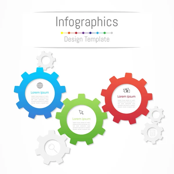 Infografische Gestaltungselemente für Ihre Geschäftsdaten mit 3 Optionen, Teilen, Schritten, Timelines oder Prozessen. Zahnradkonzept, Vektorabbildung. — Stockvektor