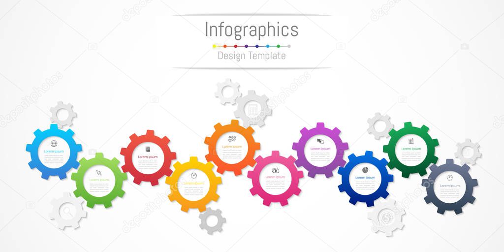 Infographic design elements for your business data with 10 options, parts, steps, timelines or processes. Gear wheel concept, Vector Illustration.