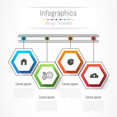 Infographic tasarım öğeleri 4 seçenekleri, parçalar, adımları veya işlemler, vektör çizim ile işiniz için.