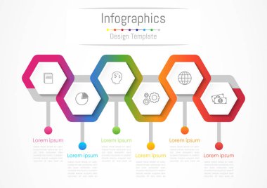 İşiniz için 6 seçenek, parça, adım veya süreç içeren bilgi tasarım ögeleri, Vektör İllüstrasyonu.