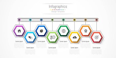 Infographic tasarım öğeleri 8 seçenekleri, parçalar, adımları veya işlemler, vektör çizim ile işiniz için.