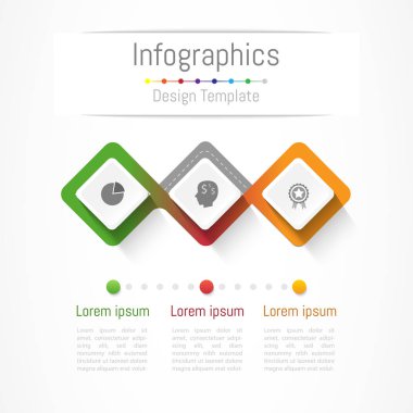 Infographic tasarım öğeleri 3 seçenekleri, parçalar, adımları veya işlemler, vektör çizim ile işiniz için.