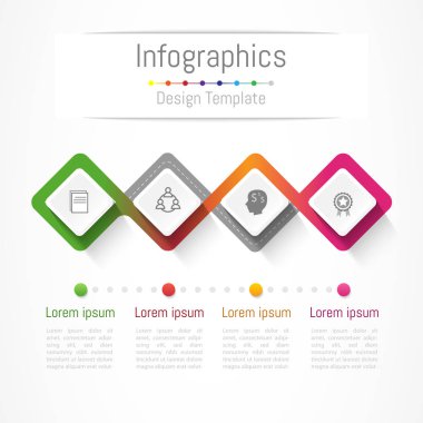 Infographic tasarım öğeleri 4 seçenekleri, parçalar, adımları veya işlemler, vektör çizim ile işiniz için.