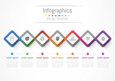 Infographic tasarım öğeleri 7 seçenekleri, parçalar, adımları veya işlemler, vektör çizim ile işiniz için.