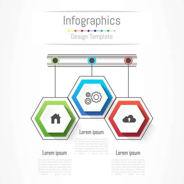 Infografische Gestaltungselemente für Ihr Unternehmen mit 3 Optionen, Teilen, Schritten oder Prozessen, Vektorillustration. — Stockvektor