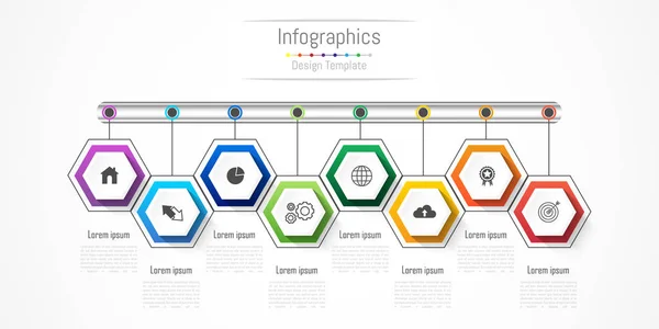 Infografische Gestaltungselemente für Ihr Unternehmen mit 8 Optionen, Teilen, Schritten oder Prozessen, Vektorillustration. — Stockvektor