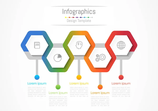 Infografische Gestaltungselemente für Ihr Unternehmen mit 5 Optionen, Teilen, Schritten oder Prozessen, Vektorillustration. — Stockvektor
