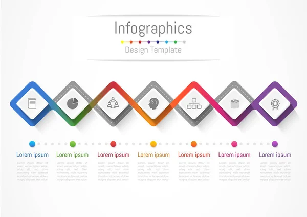 Infografische Gestaltungselemente für Ihr Unternehmen mit 7 Optionen, Teilen, Schritten oder Prozessen, Vektorillustration. — Stockvektor