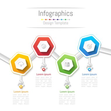 Infographic tasarım öğeleri 4 seçenekleri, parçalar, adımları veya işlemler, vektör çizim ile işiniz için.