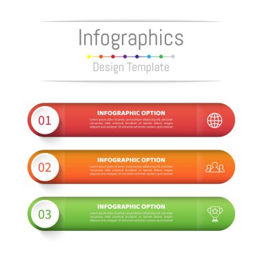 Infographic tasarım öğeleri 3 seçenekleri, parçalar, adımları veya işlemler, vektör çizim ile işiniz için.