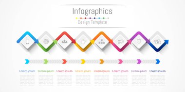 Infographic tasarım öğeleri 8 seçenekleri, parçalar, adımları veya işlemler, vektör çizim ile işiniz için.