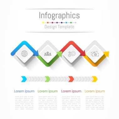 Infographic tasarım öğeleri 4 seçenekleri, parçalar, adımları veya işlemler, vektör çizim ile işiniz için.