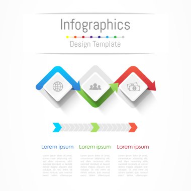 Infographic tasarım öğeleri 3 seçenekleri, parçalar, adımları veya işlemler, vektör çizim ile işiniz için.