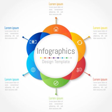 İşiniz için 6 seçenek, parça, adım veya süreç içeren bilgi tasarım ögeleri, Vektör İllüstrasyonu.