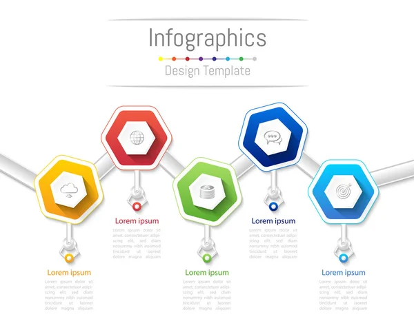 Elementos de design infográfico para o seu negócio com 5 opções, peças, passos ou processos, ilustração vetorial . — Vetor de Stock