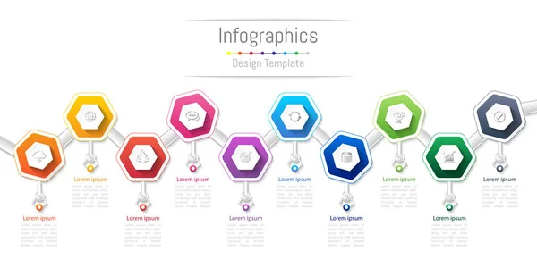 Infografische Gestaltungselemente für Ihr Unternehmen mit 10 Optionen, Teilen, Schritten oder Prozessen, Vektorillustration. — Stockvektor