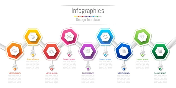 Elementos de diseño infográfico para su negocio con 9 opciones, piezas, pasos o procesos, Vector Illustration. — Archivo Imágenes Vectoriales