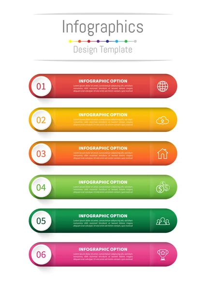 Elementos de diseño infográfico para su negocio con 6 opciones, piezas, pasos o procesos, Vector Illustration. — Vector de stock