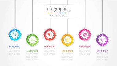 Infographic tasarım öğeleri iş verilerinizi 6 seçenekleri, parçalar, adımları, zaman çizelgeleri veya işlemler ile için. Vektör çizim.
