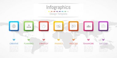 Infographic tasarım öğeleri iş verilerinizi 7 seçenekleri, parçalar, adımları, zaman çizelgeleri veya işlemleri ile için. Vektör çizim. Nasa tarafından döşenmiş bu görüntü Dünya Haritası