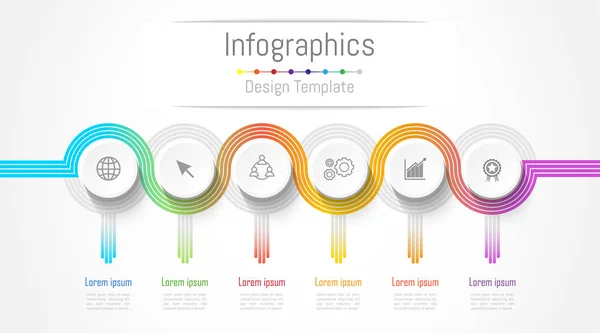 Infografische Gestaltungselemente für Ihre Geschäftsdaten mit 6 Optionen, Teilen, Schritten, Timelines oder Prozessen. Konzept Verbindungslinien, Vektorillustration. — Stockvektor