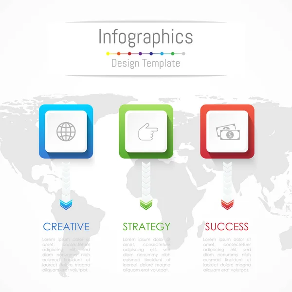 Elementos de diseño infográfico para sus datos empresariales con 3 opciones, piezas, pasos, líneas de tiempo o procesos. Ilustración vectorial. Mapa mundial de esta imagen suministrado por NASA — Vector de stock