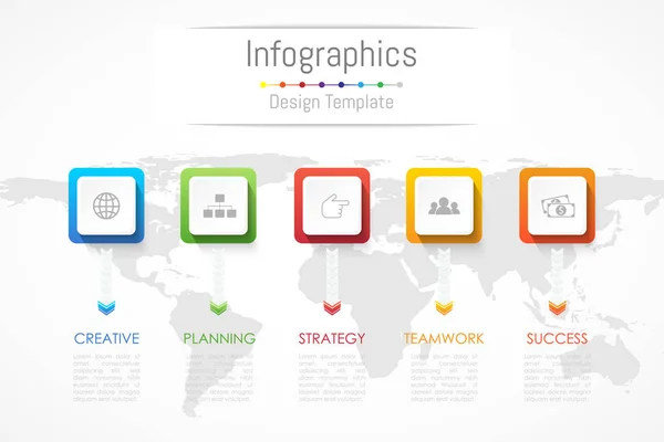 Éléments de conception d'infographie pour vos données d'entreprise avec 5 options, pièces, étapes, calendriers ou processus. Illustration vectorielle. Carte du monde de cette image fournie par la NASA — Image vectorielle