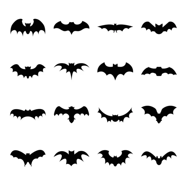 Set von Fledermaus Silhouette flaches Symbol auf weißem Hintergrund, Halloween-Symbol für Web. Vektorillustration — Stockvektor