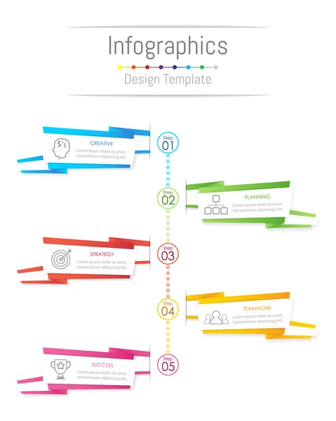 Інфографічні елементи дизайну для ваших бізнес-даних з 5 варіантами, частинами, кроками, хронологіями або процесами, концепцією стилю паперового банера. Векторна ілюстрація . — стоковий вектор