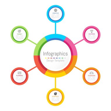 Infographic tasarım öğeleri iş verilerinizi 6 seçenekleri, parçalar, adımları, zaman çizelgeleri veya işlemler ile için. Vektör çizim.