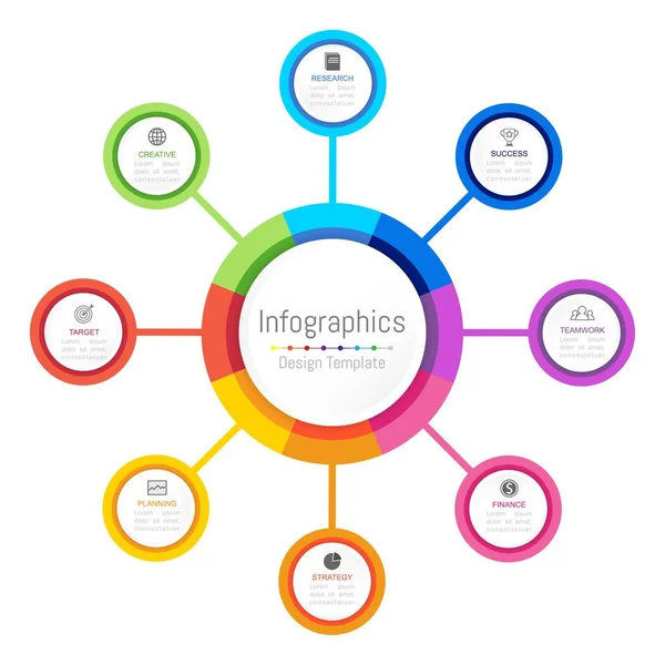 Infographic tasarım öğeleri iş verilerinizi 8 seçenekleri, parçalar, adımları, zaman çizelgeleri veya işlemler ile için. Vektör çizim.