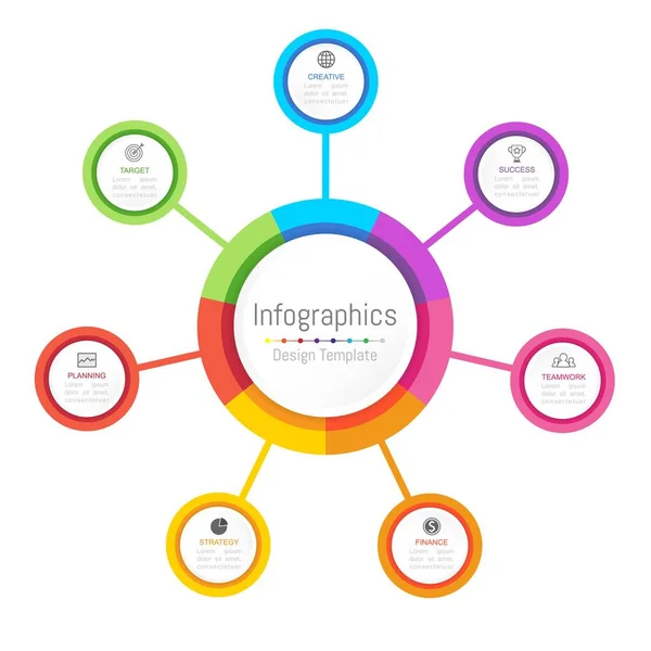 Infografische Gestaltungselemente für Ihre Geschäftsdaten mit 7 Optionen, Teilen, Schritten, Timelines oder Prozessen. Vektorillustration. — Stockvektor