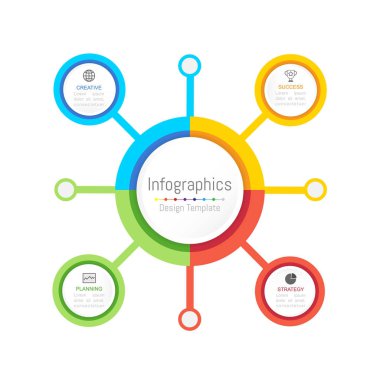 Infographic tasarım öğeleri iş verilerinizi 4 seçenekleri, parçalar, adımları, zaman çizelgeleri veya işlemler ile için. Vektör çizim.