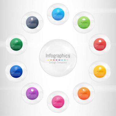 Infographic tasarım öğeleri iş verilerinizi 10 seçenekleri, parçalar, adımları, zaman çizelgeleri veya işlemler ile için. Şeffaf cam küre kavramı, vektör çizim.