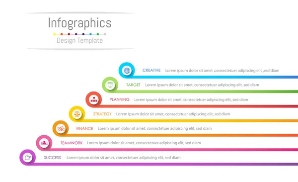 Infografika elementów projektu do danych biznesowych z 7 opcji, części, kroki, osi czasu lub procesów. Ilustracja wektorowa. — Wektor stockowy
