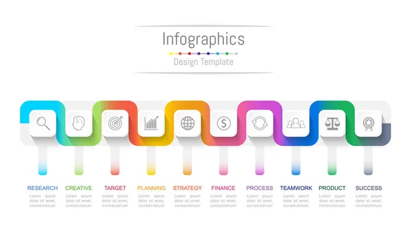 Éléments de conception d'infographie pour vos données d'entreprise avec 10 options, pièces, étapes, calendriers ou processus. Concept de ligne de connexion, Illustration vectorielle . — Image vectorielle