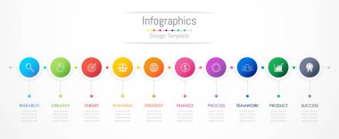 Infographic tasarım öğeleri iş verilerinizi 10 seçenekleri, parçalar, adımları, zaman çizelgeleri veya işlemler ile için. Vektör çizim.