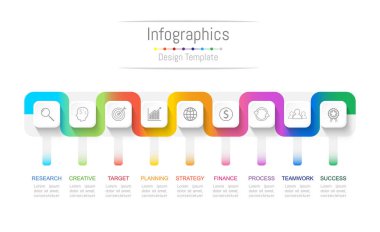 Infographic tasarım öğeleri iş verilerinizi 9 seçenekleri, parçalar, adımları, zaman çizelgeleri veya işlemler ile için. Bağlantı hattı kavramı. Bağlantı hattı kavramı, vektör çizim.