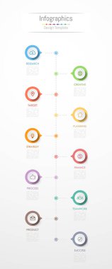 Infographic tasarım öğeleri iş verilerinizi 10 seçenekleri, parçalar, adımları, zaman çizelgeleri veya işlemler ile için. Vektör çizim.