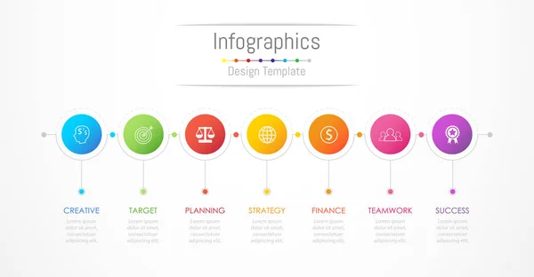 Infographic στοιχεία σχεδίασης για τα δεδομένα σας επιχείρηση με 7 επιλογές, τμήματα, βήματα, χρονοδιαγράμματα ή διαδικασίες. Εικονογράφηση διάνυσμα. — Διανυσματικό Αρχείο