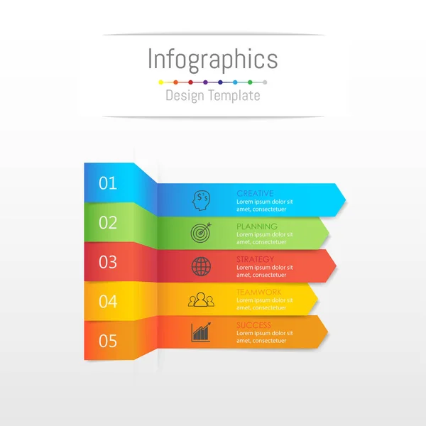 Infographic σχεδιαστικά στοιχεία για τα δεδομένα σας επαγγελματίες με 5 επιλογές, τμήματα, βήματα, χρονοδιαγράμματα ή διαδικασίες, κολλώδη σημείωση χαρτί έννοια. Εικονογράφηση διάνυσμα. — Διανυσματικό Αρχείο