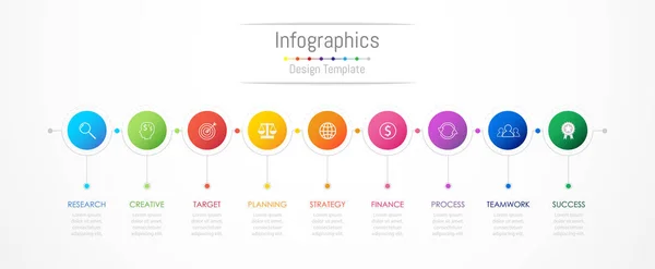 Éléments de conception d'infographie pour vos données d'entreprise avec 9 options, pièces, étapes, calendriers ou processus. Illustration vectorielle . — Image vectorielle