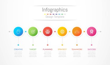 Infographic tasarım öğeleri iş verilerinizi 6 seçenekleri, parçalar, adımları, zaman çizelgeleri veya işlemler ile için. Vektör çizim.