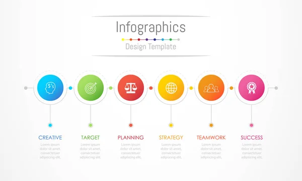 Infografische Gestaltungselemente für Ihre Geschäftsdaten mit 6 Optionen, Teilen, Schritten, Timelines oder Prozessen. Vektorillustration. — Stockvektor