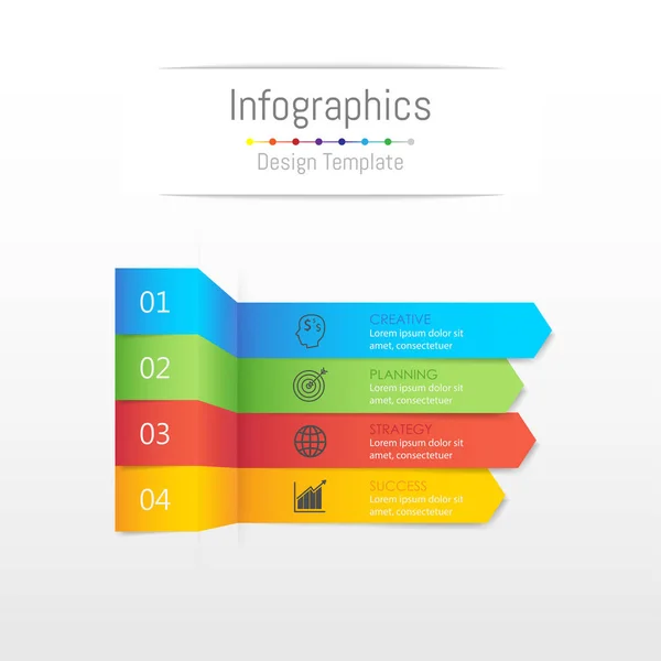 Éléments de conception d'infographie pour vos données d'entreprise avec 4 options, pièces, étapes, calendriers ou processus, concept de papier autocollant. Illustration vectorielle . — Image vectorielle