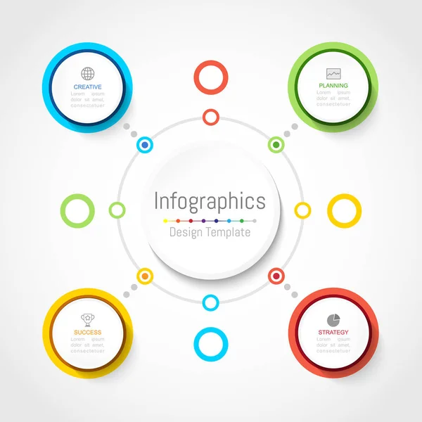 Infografische Gestaltungselemente für Ihre Geschäftsdaten mit 4 Optionen, Teilen, Schritten, Zeitachsen oder Prozessen, Kreisrundkonzept. Vektorillustration. — Stockvektor
