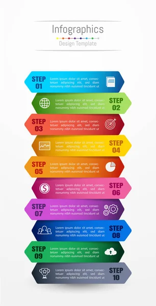 Infografische Gestaltungselemente für Ihre Geschäftsdaten mit 10 Optionen, Teilen, Schritten, Timelines oder Prozessen. Vektorillustration. — Stockvektor